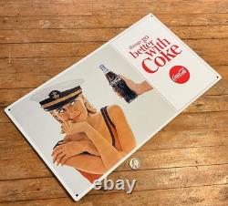 Very Rare 1970's things go better with Coke Coca Cola Metal sign Captain Woman