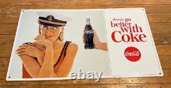 Very Rare 1970's things go better with Coke Coca Cola Metal sign Captain Woman