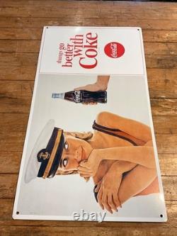 Very Rare 1970's things go better with Coke Coca Cola Metal sign Captain Woman