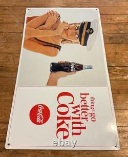Very Rare 1970's things go better with Coke Coca Cola Metal sign Captain Woman