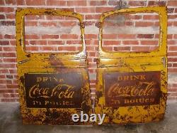 Very Rare Two Vintage Coca-Cola Yellow Truck Doors Sign Advertisement