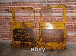 Very Rare Two Vintage Coca-Cola Yellow Truck Doors Sign Advertisement