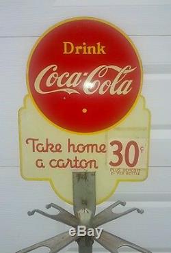 Very Rare Vintage1941 Canada Coca Cola 6 Pack Bottle Rack Die Cut Sign Cast Base