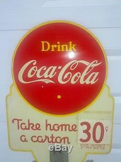 Very Rare Vintage1941 Canada Coca Cola 6 Pack Bottle Rack Die Cut Sign Cast Base