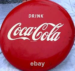 Vintage 12 inch Coca Cola Coke Soda Pop metal Button Sign nice shape 1940s