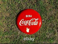 Vintage 18 Inch Coca Cola Beba Metal Button Sign