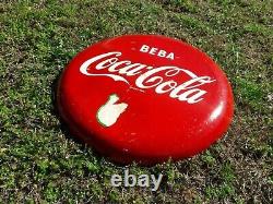 Vintage 18 Inch Coca Cola Beba Metal Button Sign