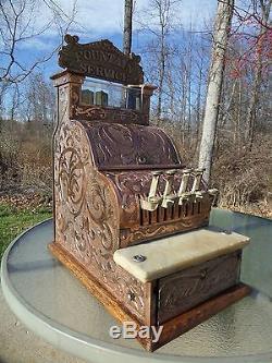 Vintage 1910 Rare MICHIGAN Candy Store Cash Register model 7 withCoca-Cola Topper