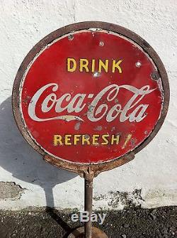 Vintage 1930-1940 Double Sided Coca Cola Lollipop Sign with Ring