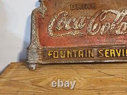 Vintage 1930 Coca Cola Cast Iron Bench Sign 20 x 10 Fountain Service Sign