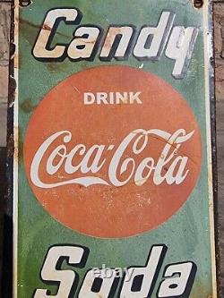 Vintage 1930's Old Antique Rare Coca-Cola Candy Soda Porcelain Enamel Sign Board