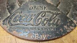 Vintage 1930's Original Coca Cola Lollipop DS Porcelain Sign w Original Base