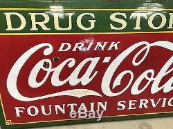 Vintage 1930's Porcelain Coca-Cola Drug Store/Fountain Service Sign Americana