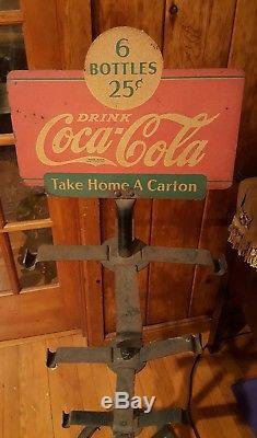 Vintage 1930's Porcelain Coca-Cola Stand Double Sided Sign Antique Coke