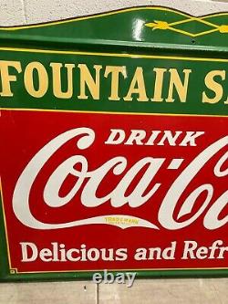 Vintage 1930s Coca-Cola Fountain Service Drink Metal Porcelain Collectible Sign