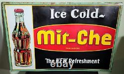 Vintage 1930s Mit-Che Soda Pop Metal Tin Sign, Bottle Advertising Cola Genuine