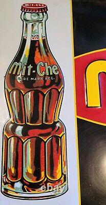 Vintage 1930s Mit-Che Soda Pop Metal Tin Sign, Bottle Advertising Cola Genuine