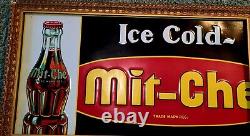 Vintage 1930s Mit-Che Soda Pop Metal Tin Sign, Bottle Advertising Cola Genuine