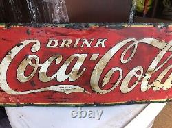 Vintage 1934 Drink Coca Cola Soda Pop Embossed Metal Advertising Sign