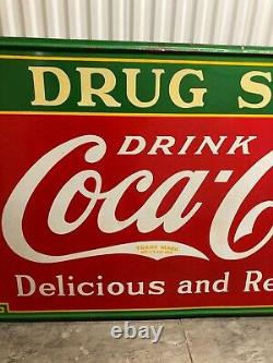 Vintage 1935 Metal Porcelain Coca-Cola Drug Store Advertising Collectible Sign