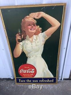 Vintage, 1937 Coca Cola Cardboard Sign, Litho, Most Sought After. Advertising