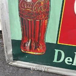 Vintage 1937 Coca Cola Delicious And Refr Eshing Embossed Tin Sign Robertson
