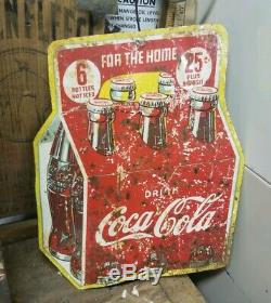 Vintage 1938 Coca Cola Coke 6 Pack Sign 6 for 25c Carton Great Patina