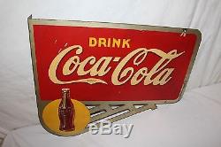 Vintage 1938 Coca Cola Soda Pop Gas Station 2 Sided 24 Metal Flange Sign