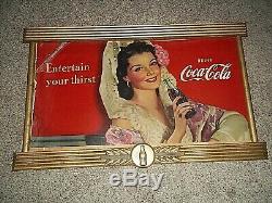 Vintage 1939-46 Coca Cola Coke Original Wood Frame Sign 39'' x 24