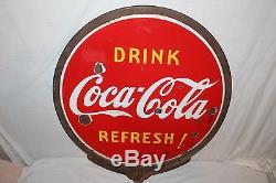 Vintage 1939 Coca Cola Soda Pop 2 Side 32 Lollipop Porcelain Metal Sign WithFrame