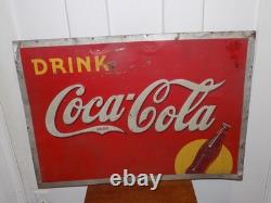 Vintage 1939 Drink Coca Cola Embossed Metal Sign