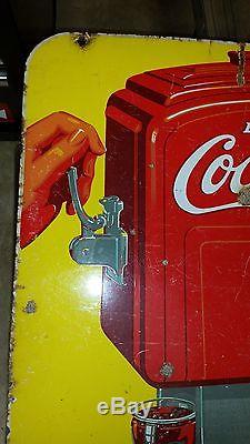 Vintage 1939 Soda Fountain Porcelain Double Sided COCA-COLA Sign