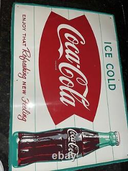 Vintage 1940/50's, Fishtail Coca-Cola Sign, Coke Sign, 27 5/8 x 19 3/4