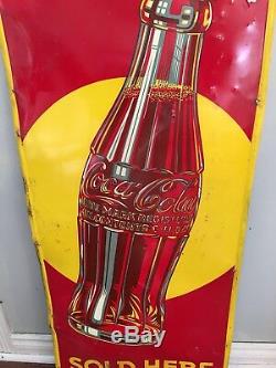 Vintage 1940 Canada VERTICAL Coke Bottle Coca Cola Metal Sign 53 By 17