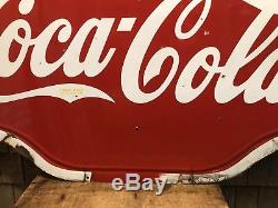 Vintage 1940 Drink Coca Cola COKE Large Bowling Alley 2 Sided Porcelain Sign