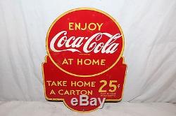 Vintage 1940's Coca Cola 25c Carton Soda Pop 2 Sided 16 Metal Sign