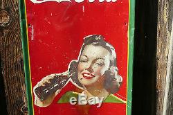 Vintage 1940's Drink Coca Cola Metal Sign Delicious & refreshing Pretty Lady