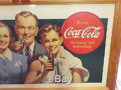 Vintage 1940s LARGE Family Affair Framed COCA-COLA Advertising Cardboard SIGN