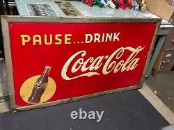 Vintage 1940s Original Yellow Dot Coca Cola Coke Soda Pop Metal Sign 56 x 32