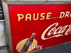 Vintage 1940s Original Yellow Dot Coca Cola Coke Soda Pop Metal Sign 56 x 32