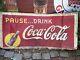Vintage 1940s Original Yellow Dot Coca Cola Coke Soda Pop Metal Sign 72x34