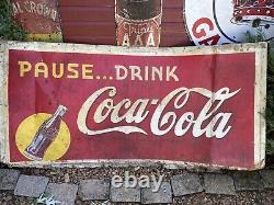 Vintage 1940s Original Yellow Dot Coca Cola Coke Soda Pop Metal Sign 72x34