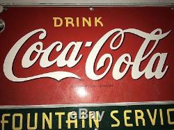 Vintage 1941 Coca Cola Fountain Service Soda Pop Porcelain Metal Sign 27 Long