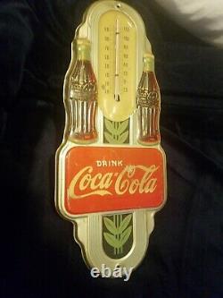Vintage 1941 Coca -Cola Original double bottle tin thermometer sign Great Shape