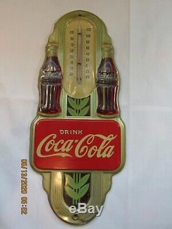 Vintage 1941 Coca-Cola Thermometer Metal Sign 16 x 7 Double Bottle Original