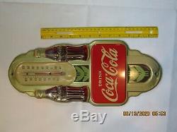 Vintage 1941 Coca-Cola Thermometer Metal Sign 16 x 7 Double Bottle Original