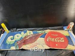 Vintage 1942 Massillon co. Coca Cola Litho Advertising Banner Sign Rhino Fiber