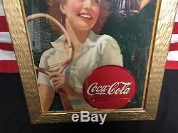 Vintage 1945 Coca-Cola Cardboard Advertising Sign Tennis Girl ORIGINAL