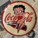 Vintage 1947 Coca Cola Betty Boop 12 Inch Convex Porcelain Enamel Sign