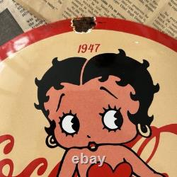 Vintage 1947 Coca Cola Betty Boop 12 Inch Convex Porcelain Enamel Sign